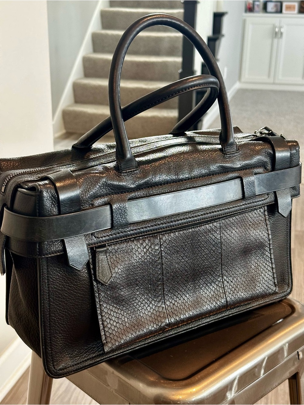 Reed Krakoff Black Inside Out Boxer Satchel – Mixed Leather & Genuine Python